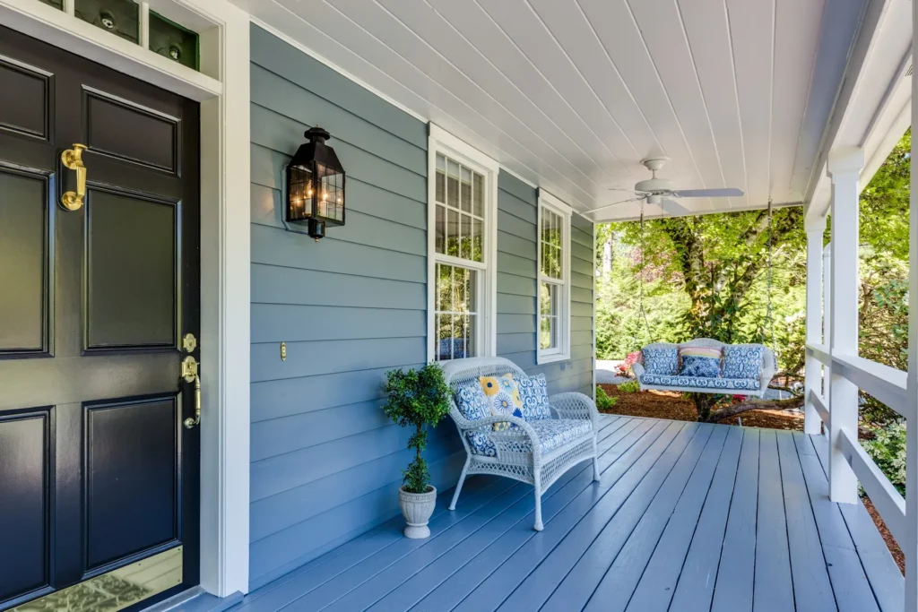 Front Deck Ideas - Wraparound Porch Deck with Built-In Benches