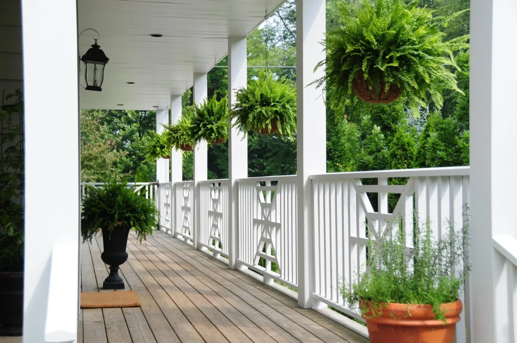 Front Porch Deck Ideas - Classic Wood Finish with White Railings