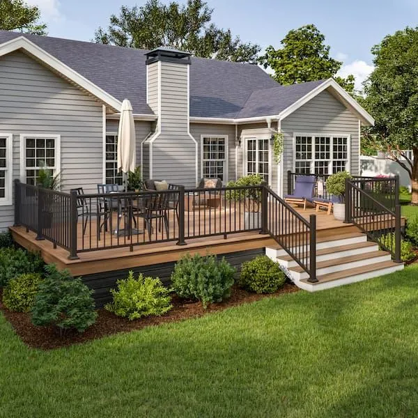 Composite Deck Railing Ideas - Sleek Black Horizontal Railings