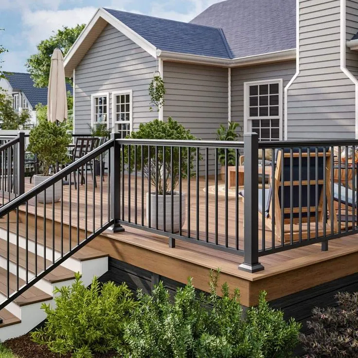 Composite Deck Railing Idea - Sleek Black Horizontal Railings_3