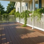 a porch with wpc decking and green plants