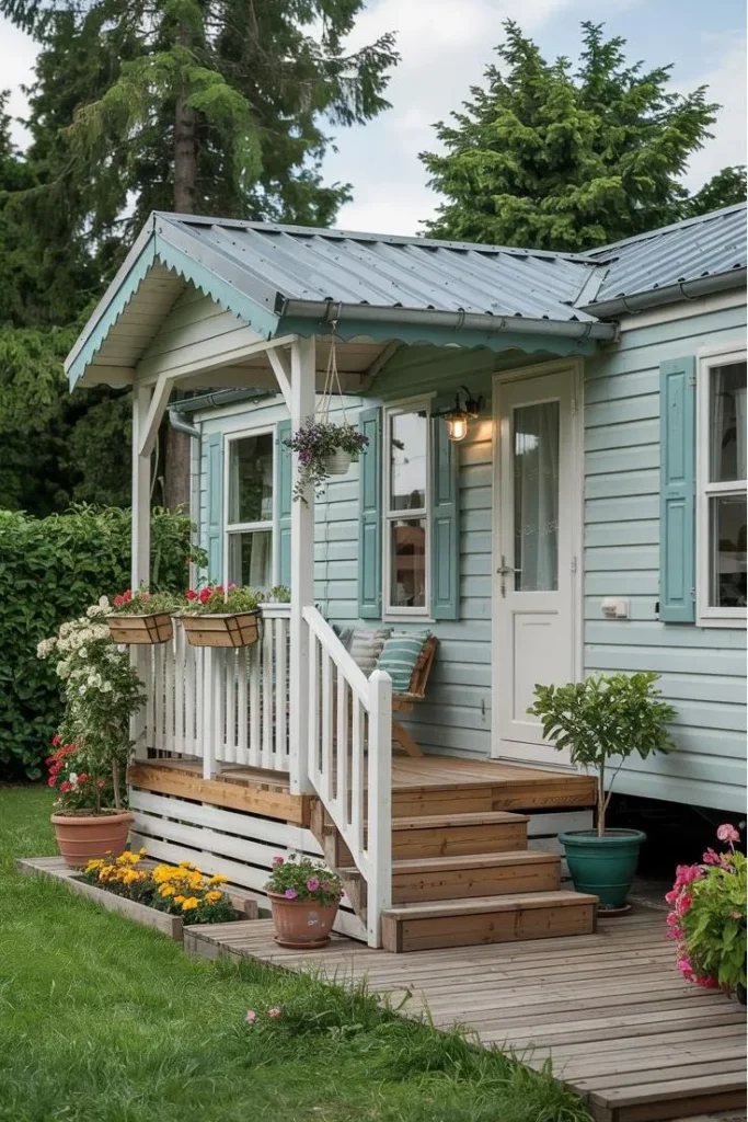 Mobile Home Porch Ideas - Classic Front Porch with Railings
