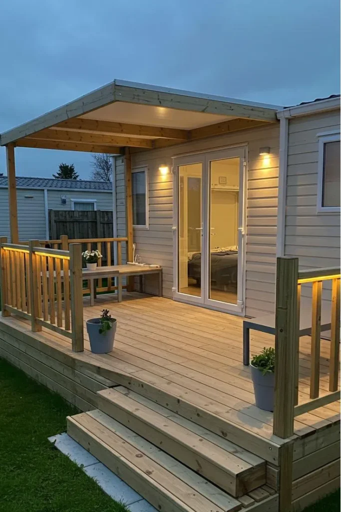 Mobile Home Porch Ideas - Rustic Wooden Porch with Natural Finishes
