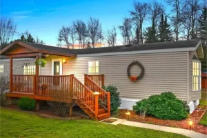 a mobile home with porch