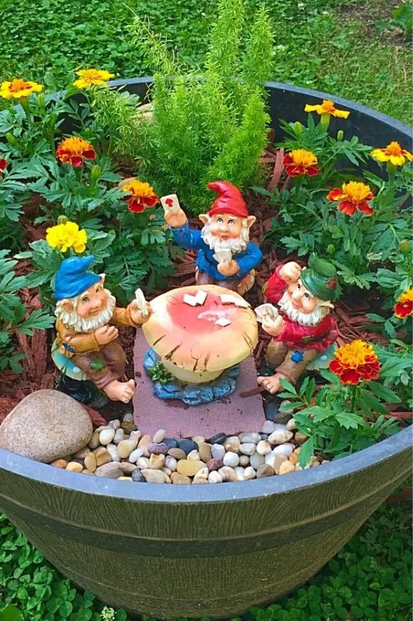 Gnome Garden Ideas-Gnome Tea Party or Work Scene