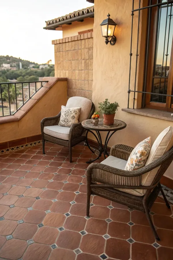 Balcony Flooring Ideas-balcony with Stone-Look Porcelain Tiles