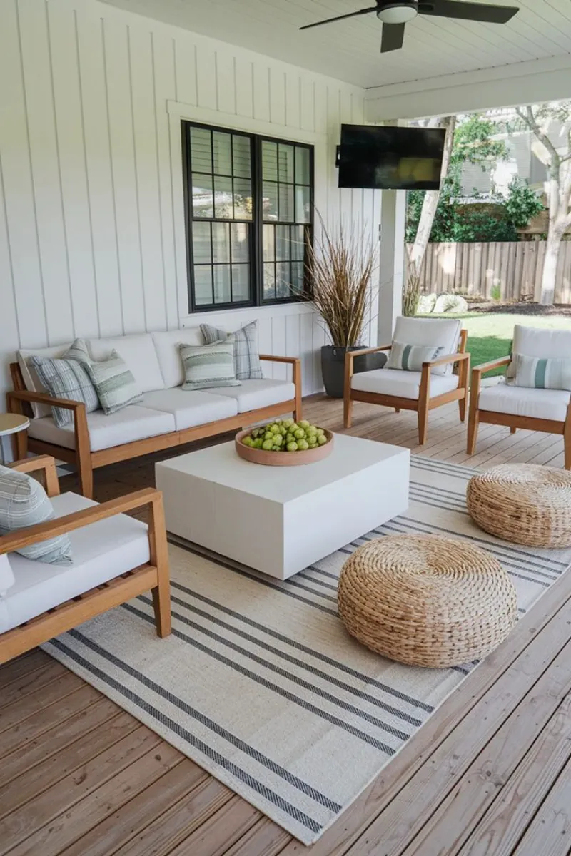 back porch ideas with fan and television