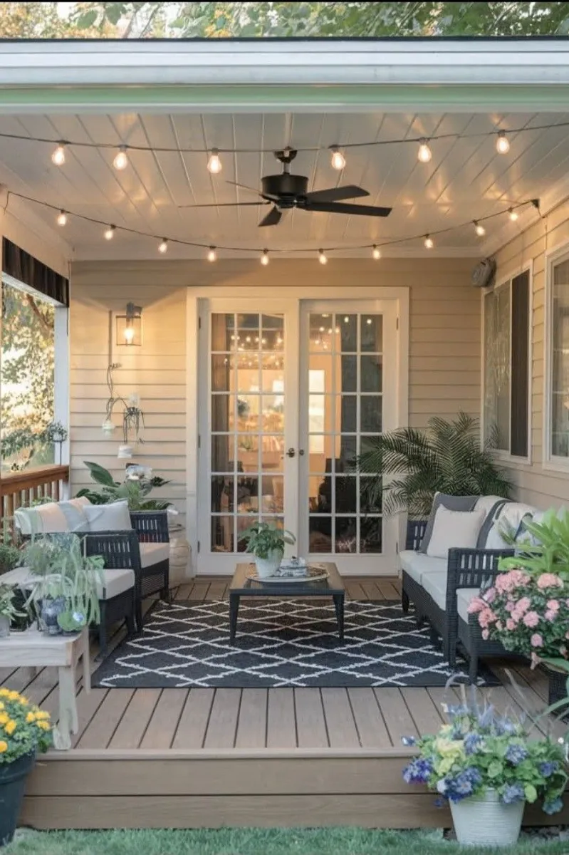 back porch ideas with glass door and fan