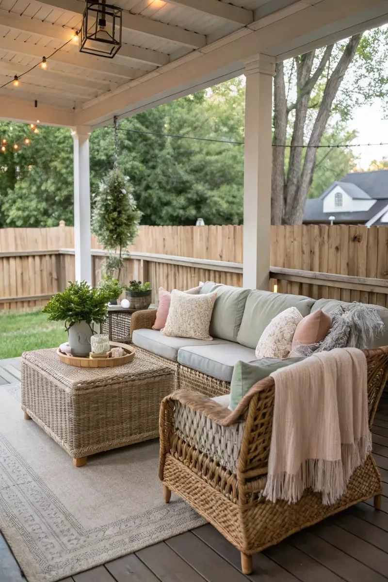 back porch ideas with sofa, cushions and pillows
