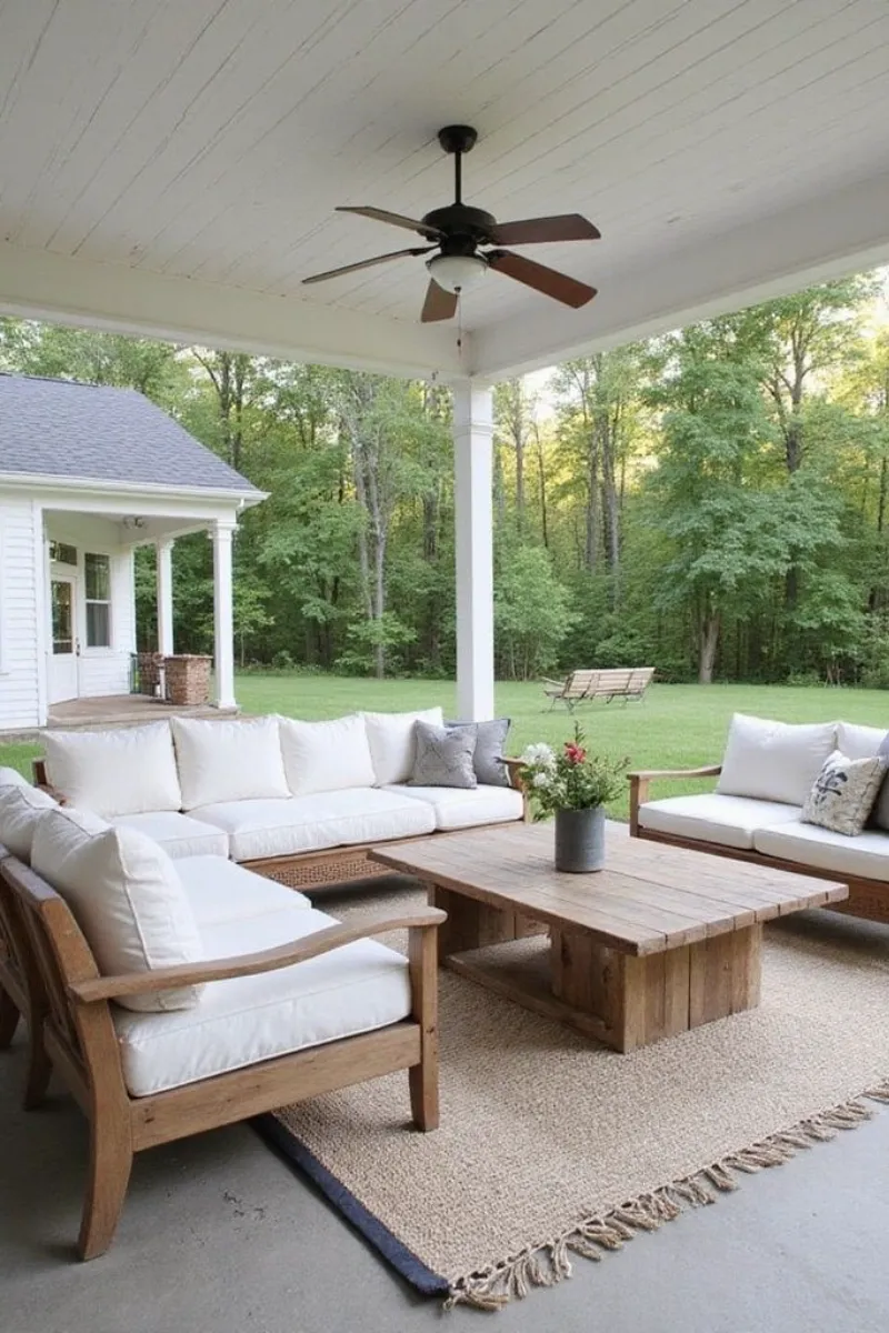 back porch ideas with gathering space and fan