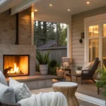 back porch ideas with sofa, fire pit and rug