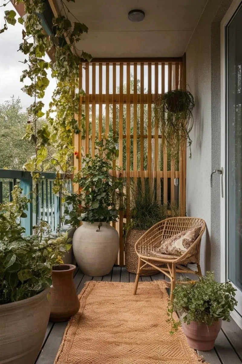 balcony privacy ideas with fence and potted plants