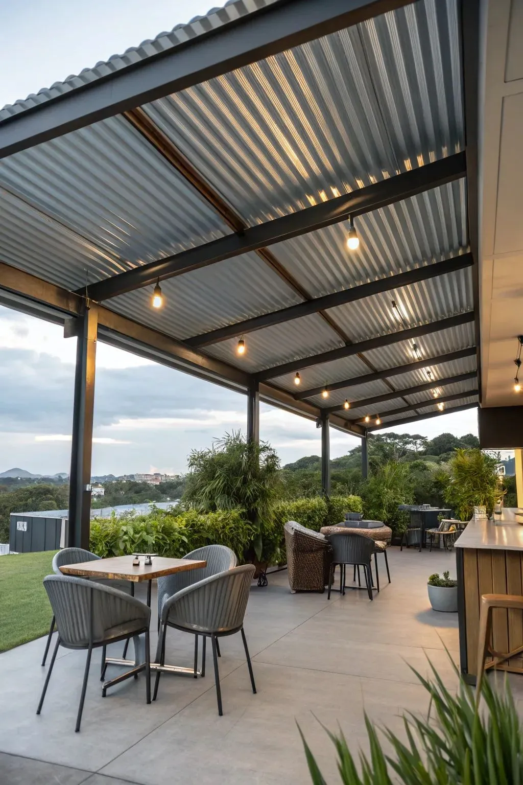 covered patio ideas with metal awning