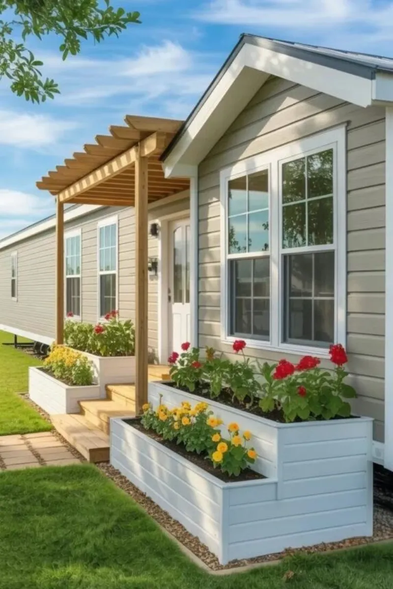 mobile home deck ideas with planter box