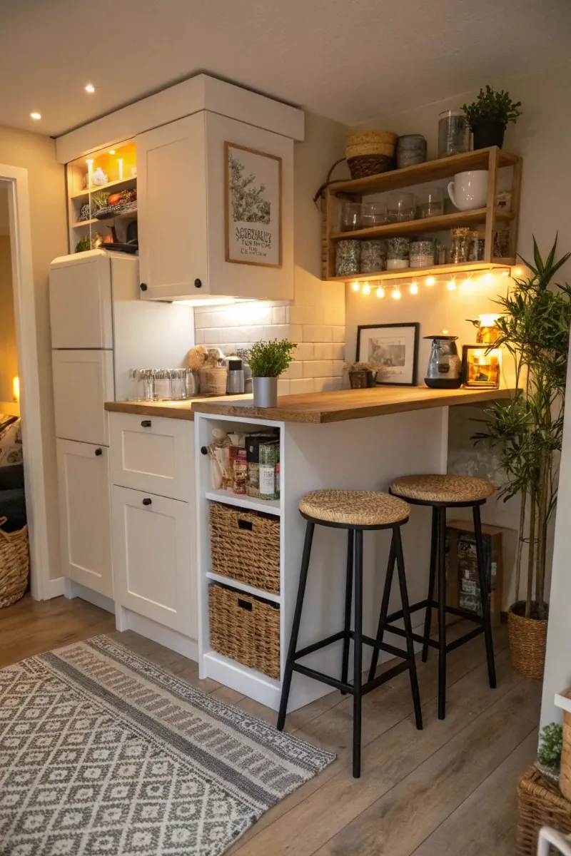 mobile home kitchen ideas with integrated storage and coffee space