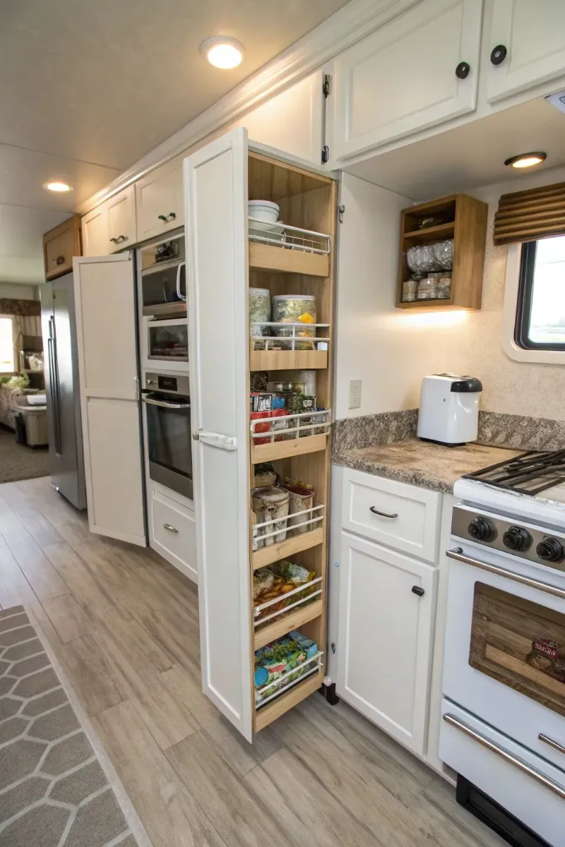 mobile home kitchen ideas with vertical storage shelves