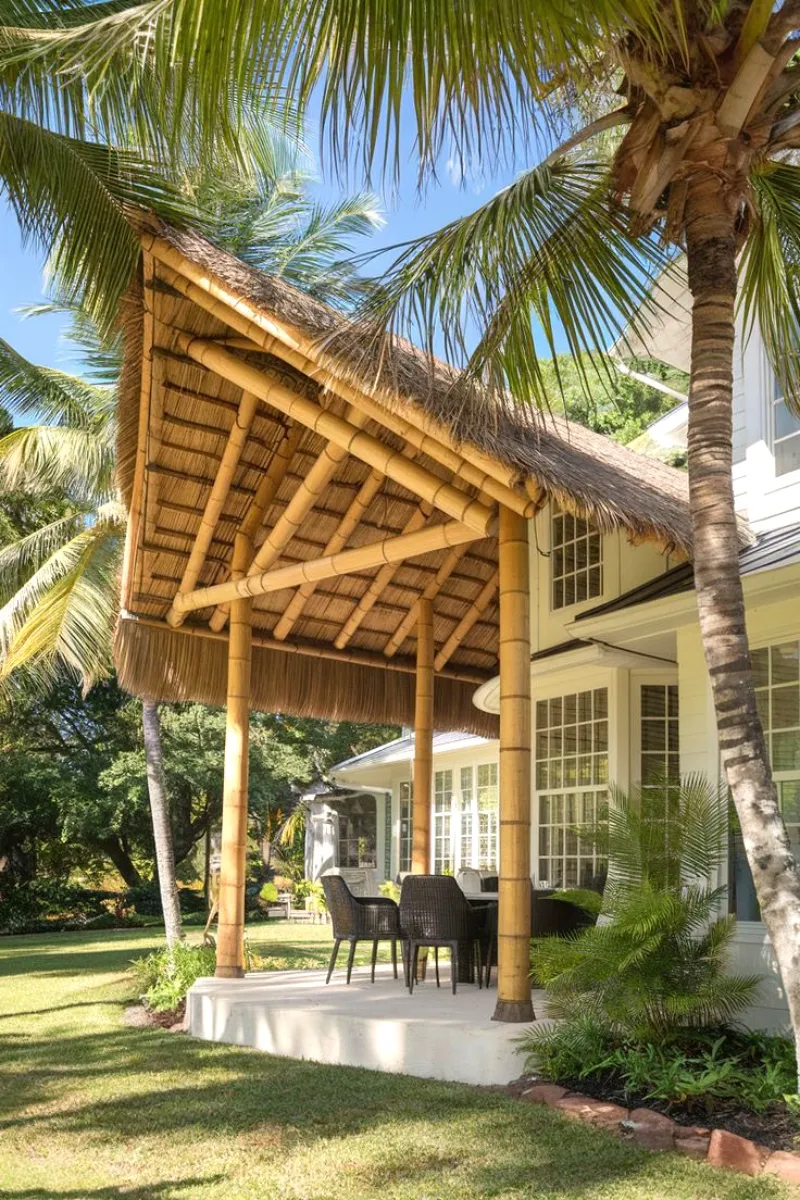 patio roof ideas with bamboo reed covering