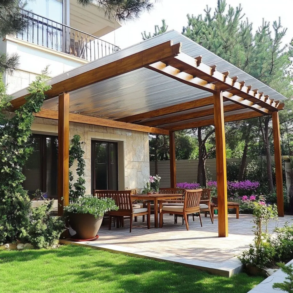 patio roof ideas with polycarbonate roof panels and pergola