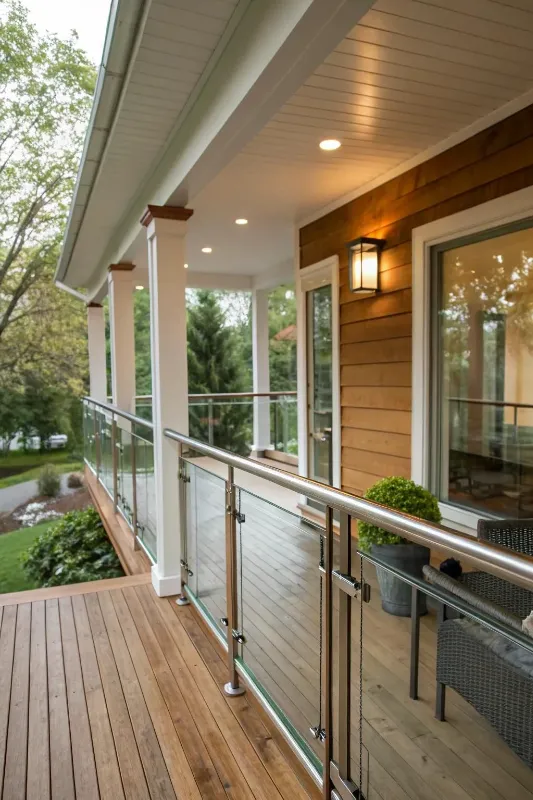 porch railing ideas with glass panel