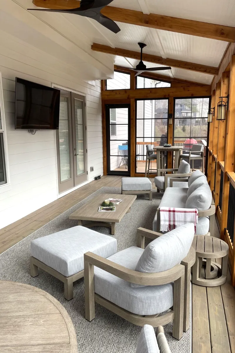 screen porch ideas with wood texture frame design