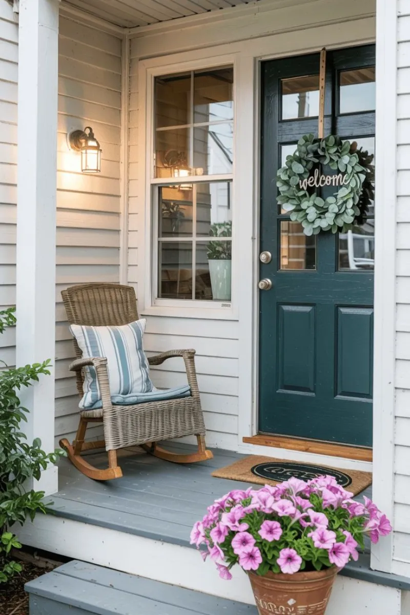 small front porch ideas with a deep green front door