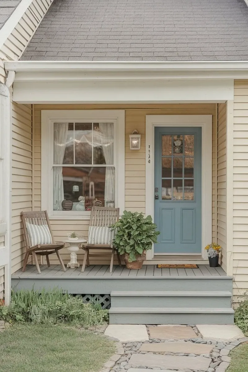 small front porch ideas with light color painted wall