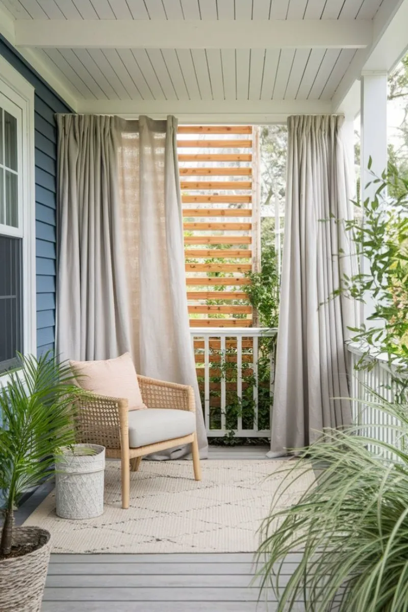 small front porch ideas with privacy screen and curtain