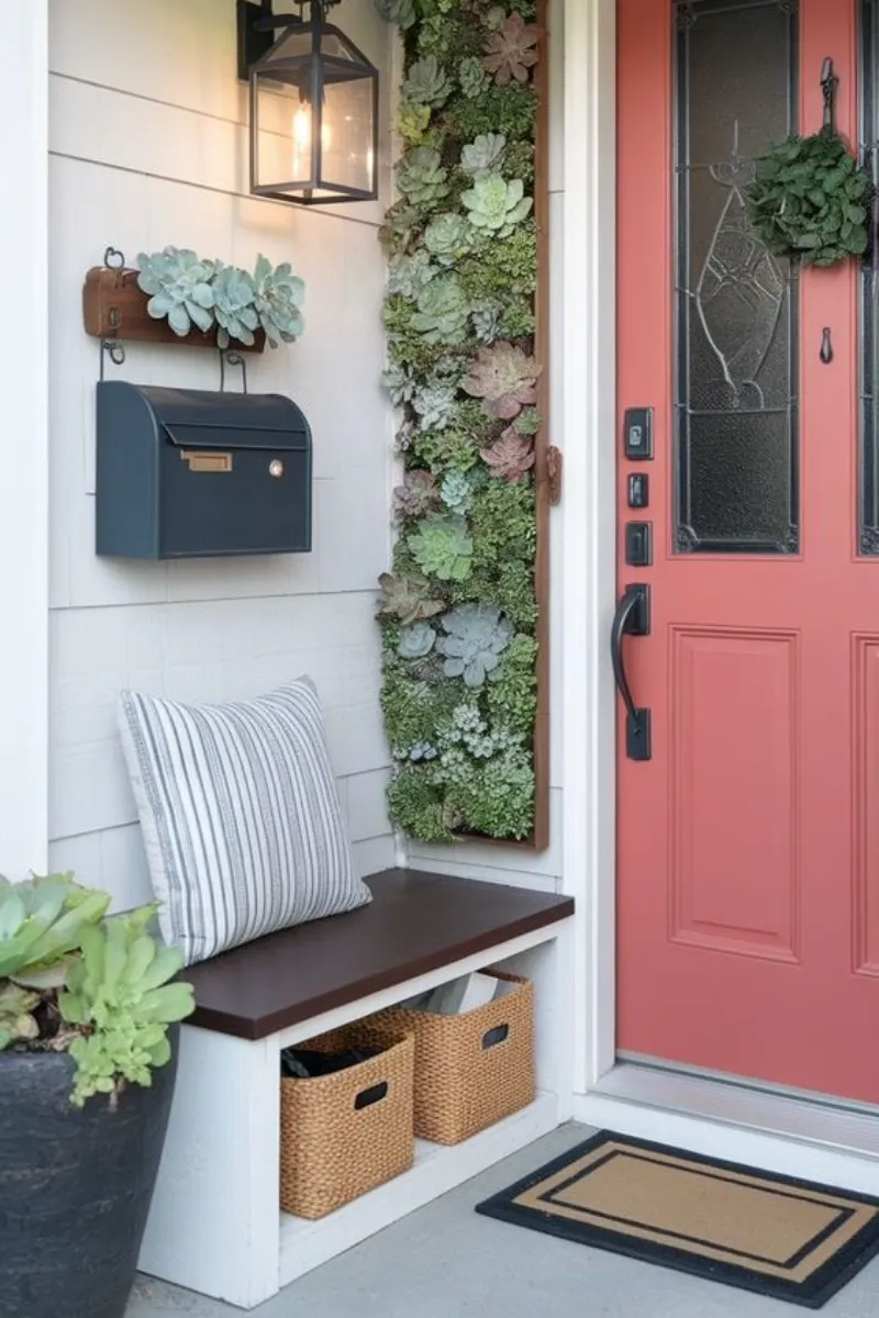 small front porch ideas with storage bench