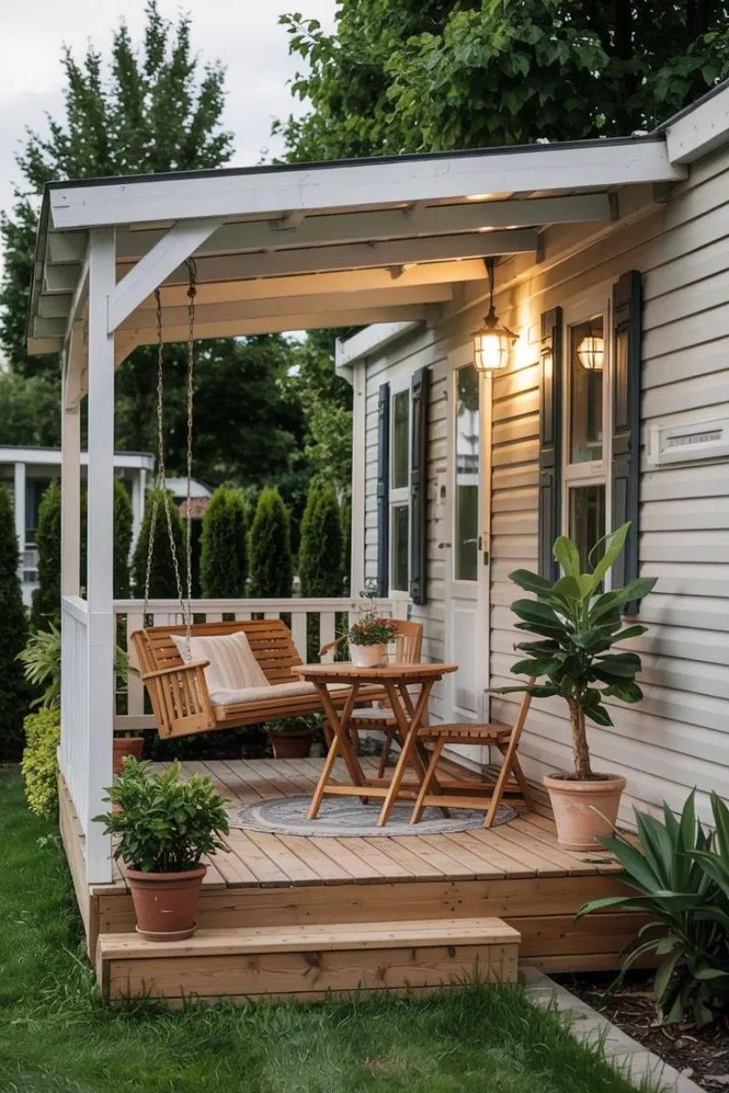 small front porch ideas with swing chair