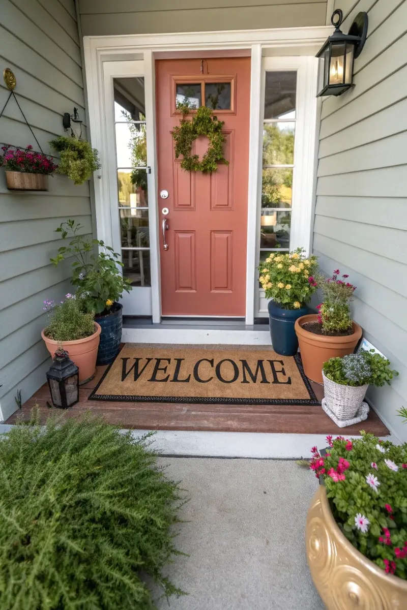 small front porch decor ideas with door mat
