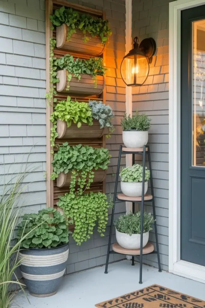 small front porch decor ideas with vertical plants