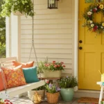small front porch decor ideas with colorful door cushions