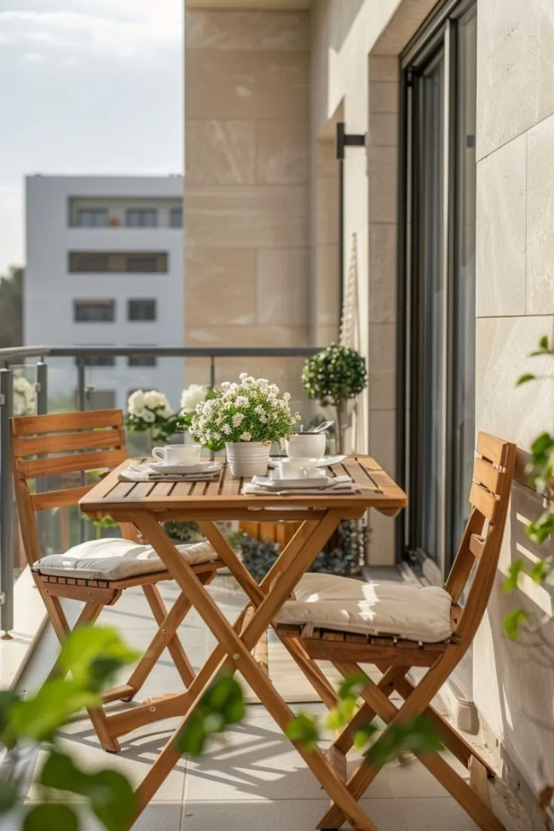 balcony decoration ideas with foldable chairs and table