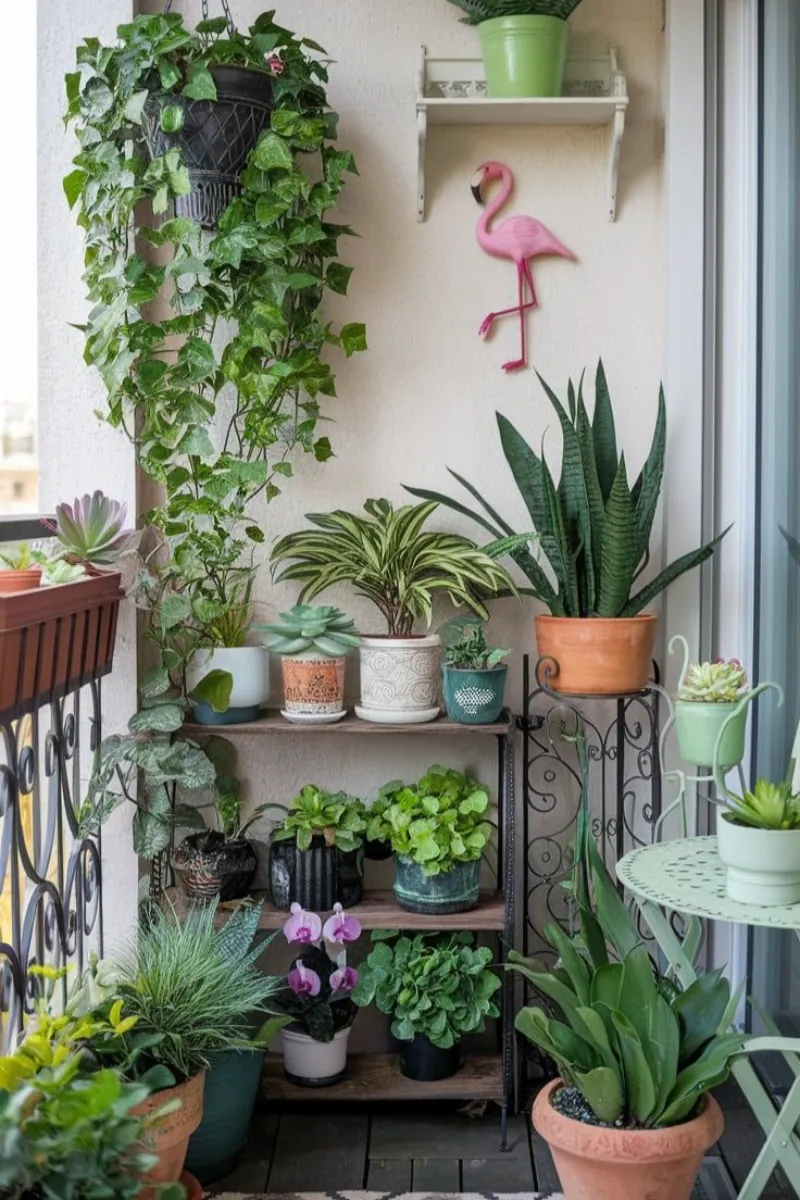 balcony decoration ideas with potted plants and succulents
