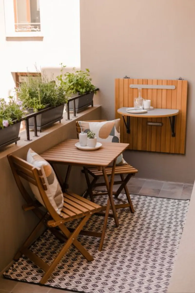 balcony decoration ideas with wall-mounted table