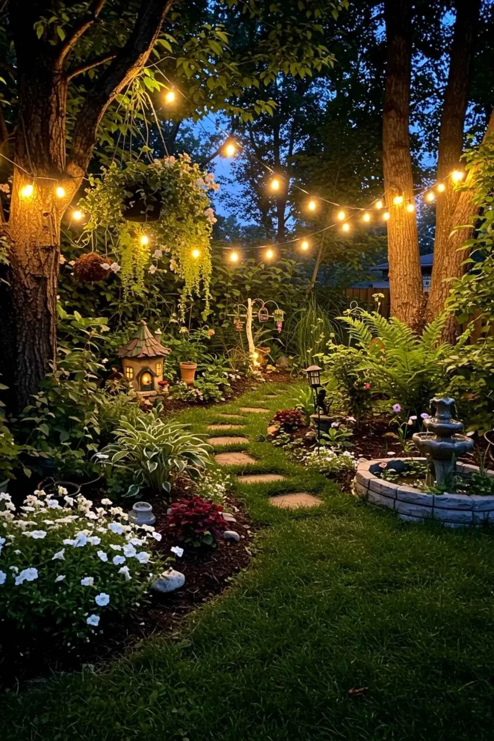fairy ideas for the garden with string light at night