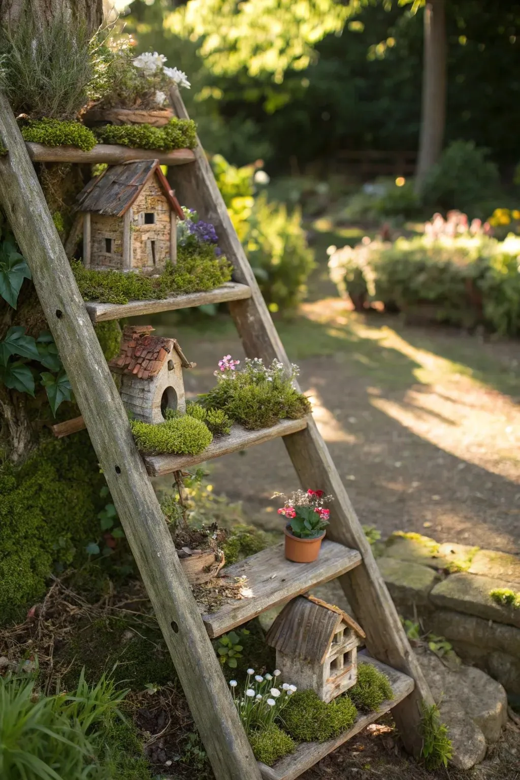 fairy ideas for the garden with recycled wooden ladder