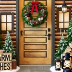 ideas for decorating office doors at christmas with wreath and pinecones