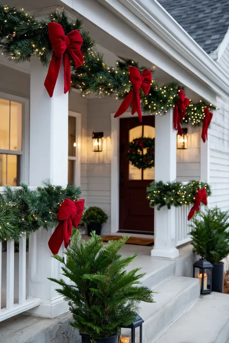 diy outdoor christmas decorations ideas porch with bows