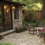 a patio with recycled stone pavers