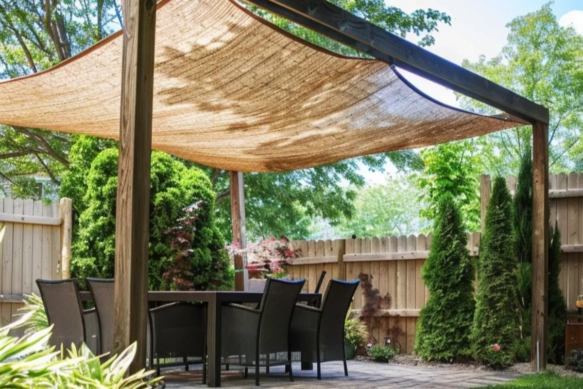 a patio with shade sail for privacy
