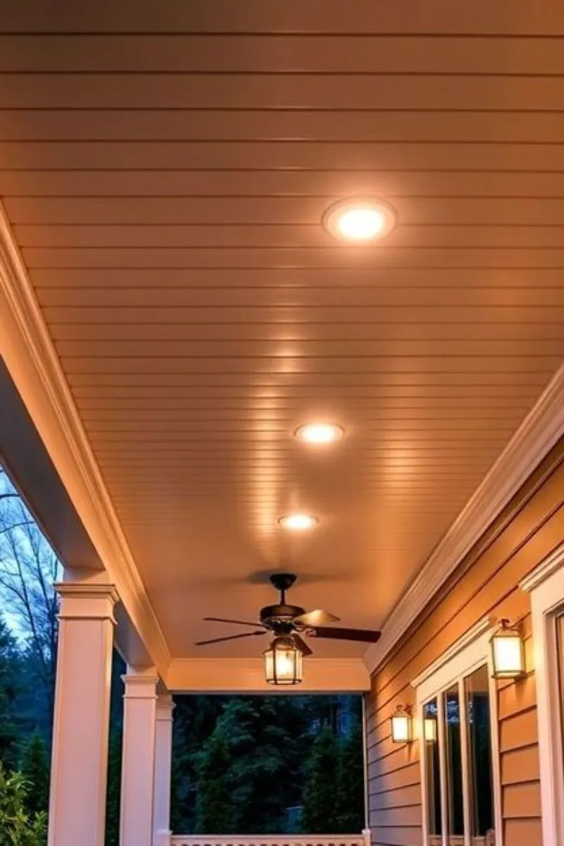 porch ceiling with integrated lights