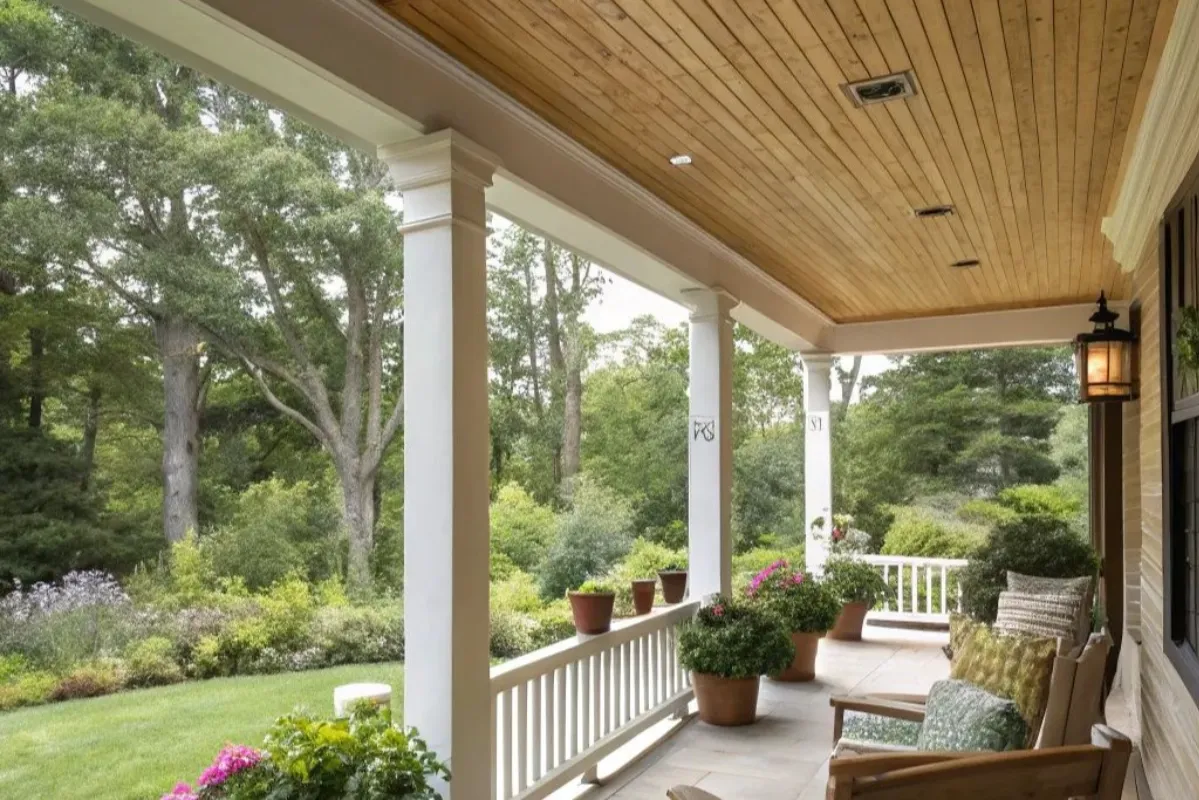 porch ceiling with wood plank