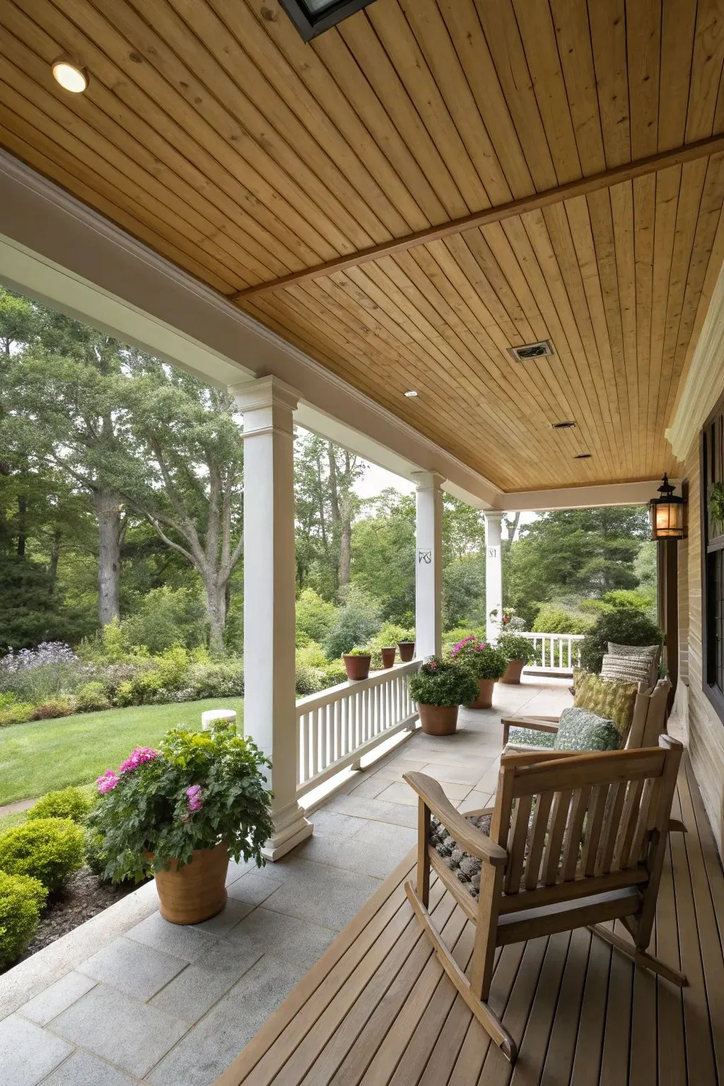 porch ceiling with wood planks