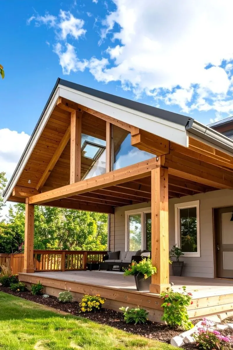 a deck with gable roof