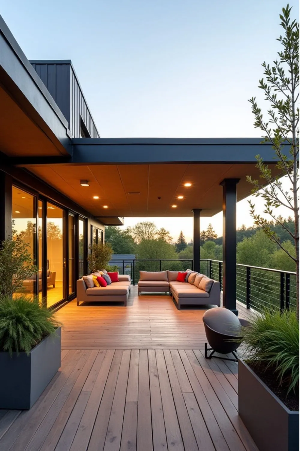 a deck with modern flat roof