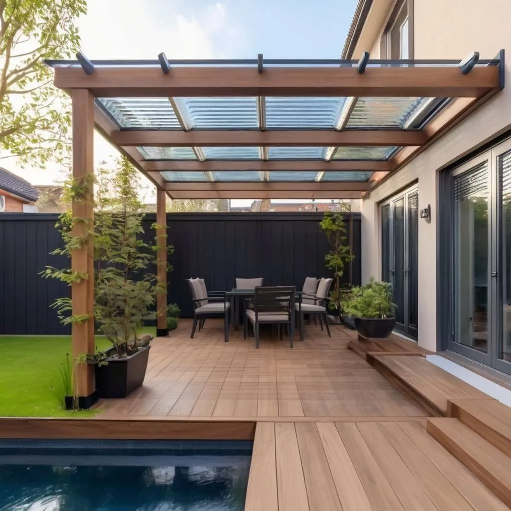 a pergola roof with polycarbonate cover