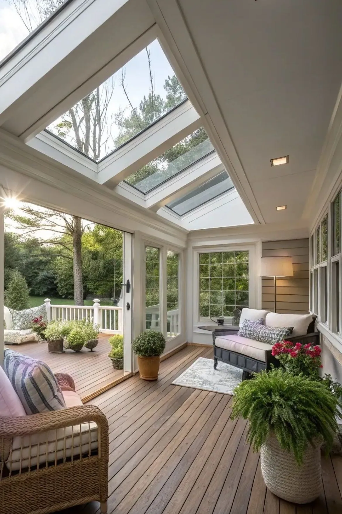 a deck roof with skylight