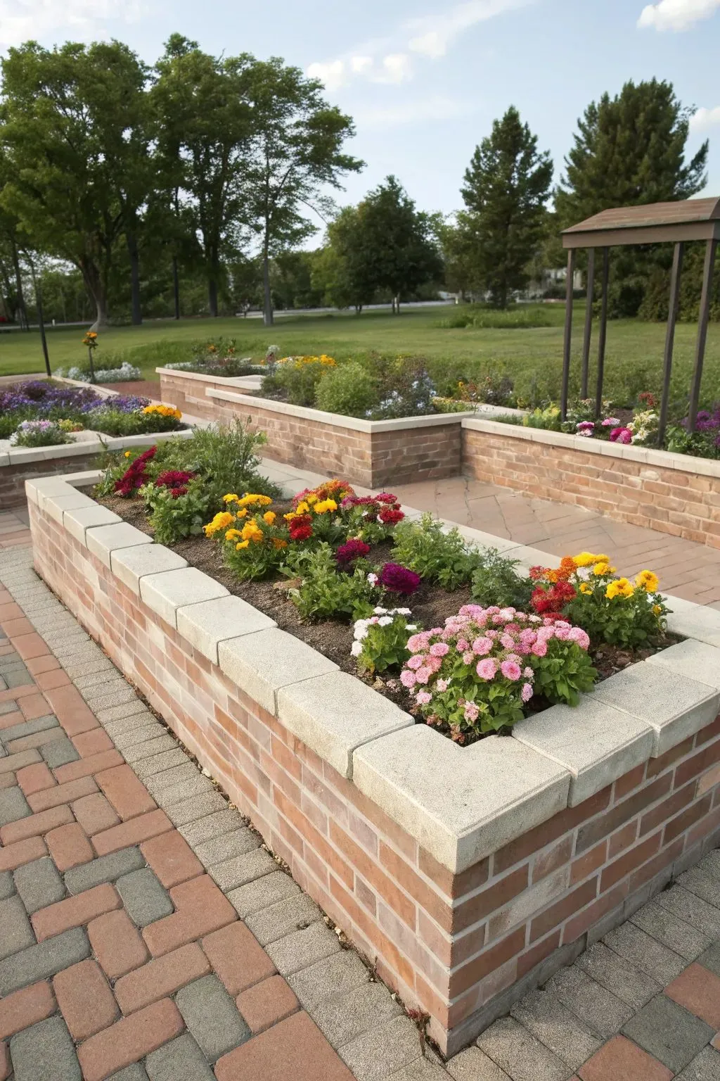 a raised bed garden built with bricks