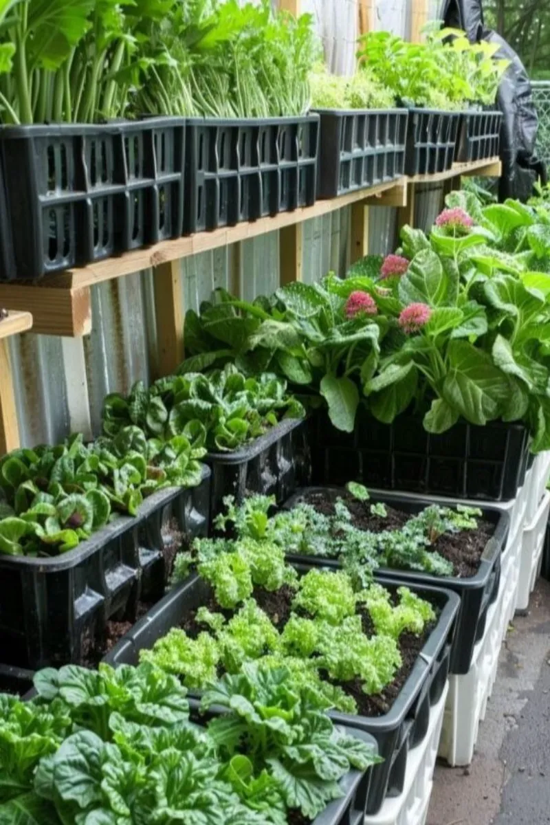 a raised bed garden built with plastic storage totes